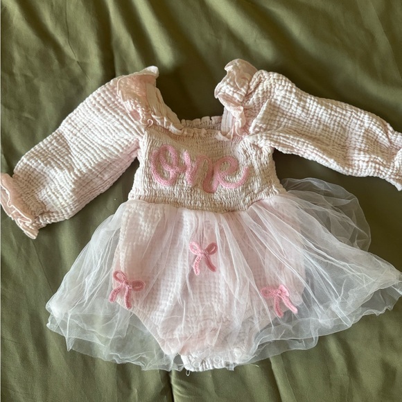Other - First birthday pink gauze and tulle romper with bows (12-18 months)